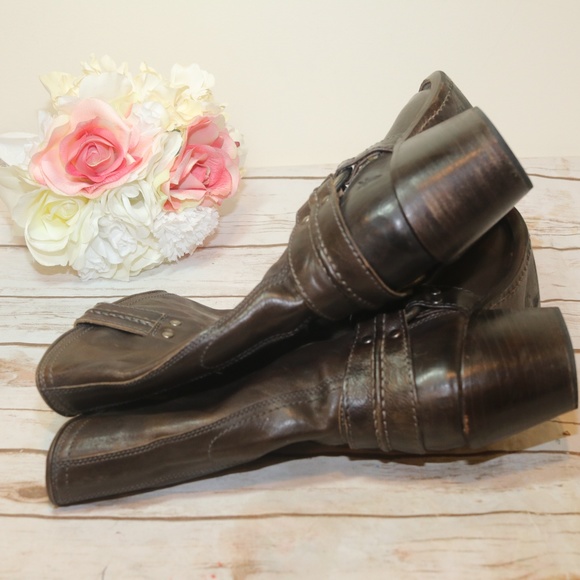 FRYE Boots Brown Leather Distressed Buckle Sz. 7.5 - Picture 5 of 8
